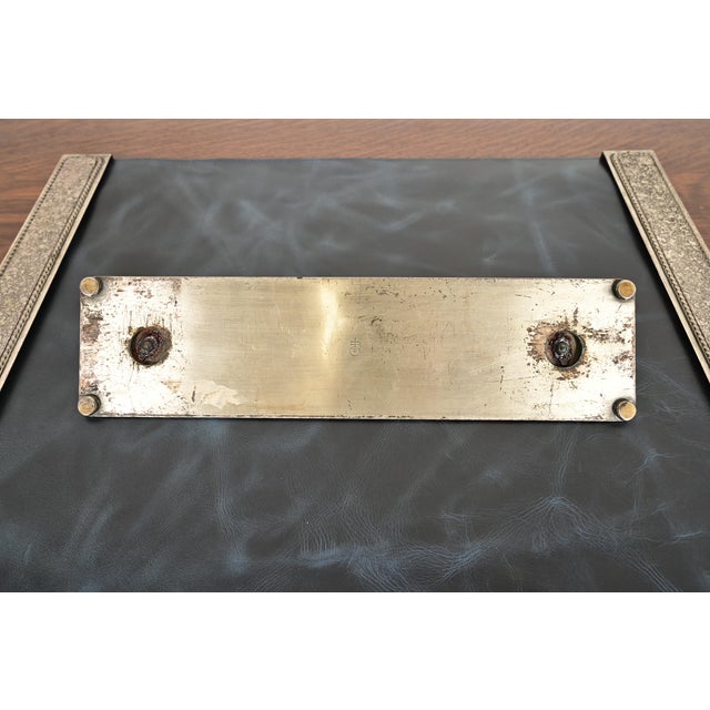 Silver Roycroft Arts & Crafts Silver Finished Hammered Copper Desk Tray With Double Pen Holder For Sale - Image 8 of 11