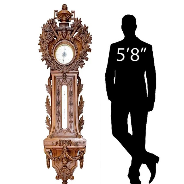 Monumental European Carved Wood Barometer and Thermometer For Sale - Image 13 of 13