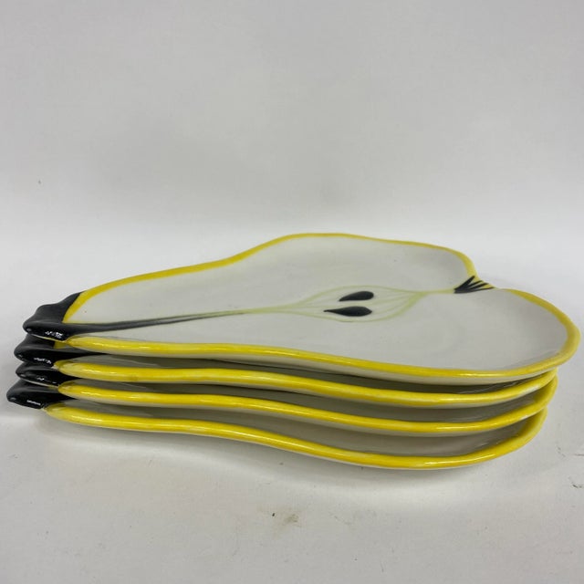 Set of four rare Italian hand painted ceramic pear plates by Ernestine Cannon. Salerno, Italy