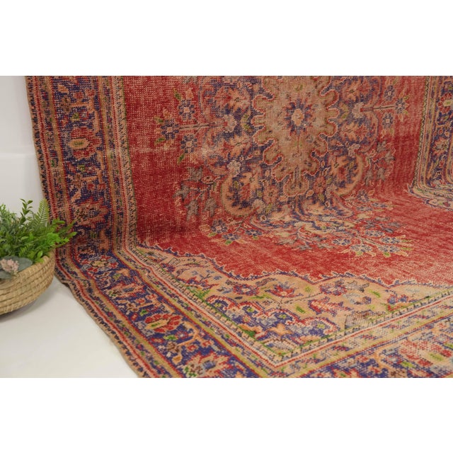 1970s Vintage Turkish Handmade Turkish Wool Cotton Red Area Rug For Sale - Image 10 of 12