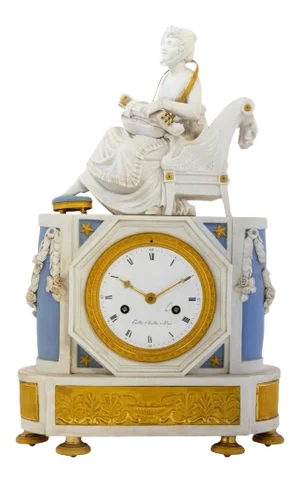 Early 19th Century Sèvres Neoclassical Ormolu and Bisque Porcelain Clock