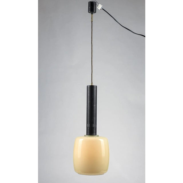 Metal & Beige Opaque Glass Pendant Light, Italy, 1970s For Sale - Image 4 of 9