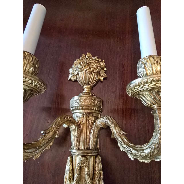 French Antique Louis XV Style Ormolu Gilt Bronze Pr Sconces For Sale - Image 3 of 10