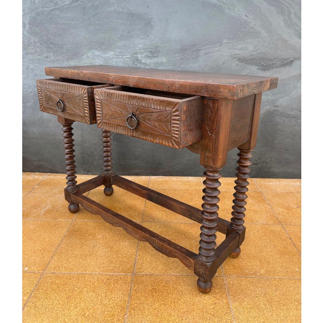 Spanish Console Table with Turned Legs and Carved Drawers, 20th Century For Sale - Image 6 of 10