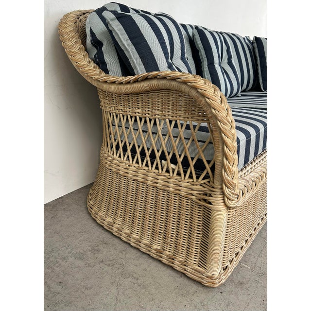 Mid 20th Century Mid 20th Century Henry Link Rattan Sofa With New Sunbrella Upholstery and Cushions For Sale - Image 5 of 13