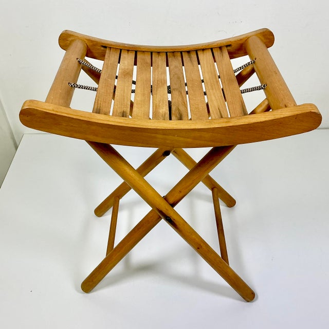 Mid-Century Modern Boho Chic Americana Pine Folding Stool For Sale - Image 10 of 14