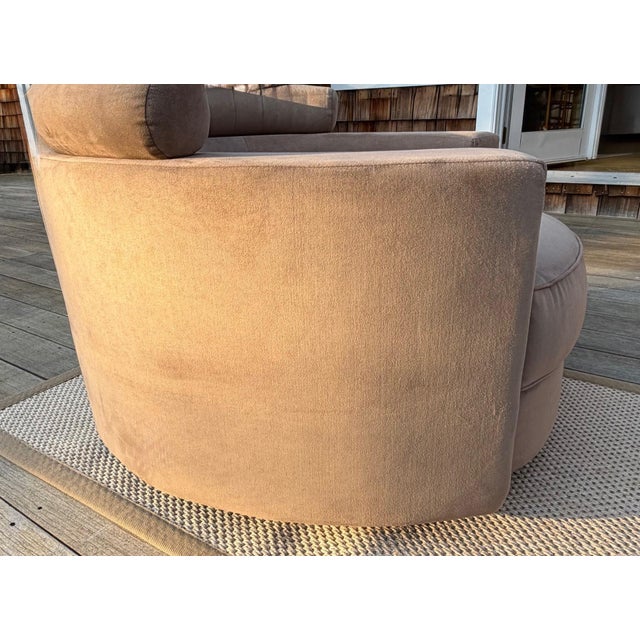 Circular Swivel Chair in Camel Toned Suede For Sale - Image 11 of 16