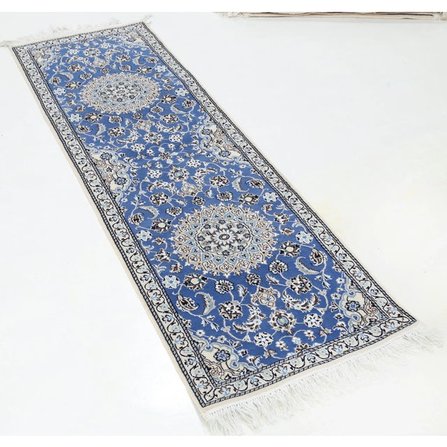 Traditional Fine Hand Knotted Persian Silk & Wool Nain Runner For Sale - Image 3 of 4