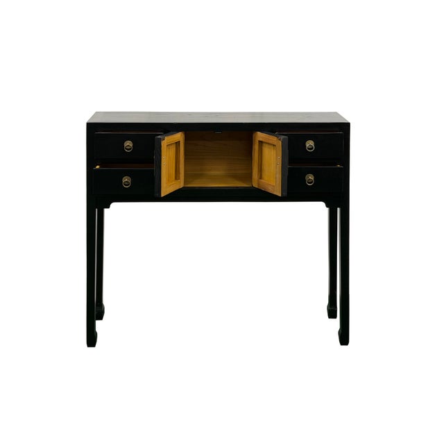 37" Black 4 Drawers Moon Face Slim Narrow Foyer Console Side Table For Sale - Image 4 of 12