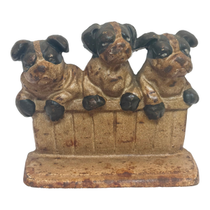 1930s Three Baby Bullies Cast Iron Door Stop