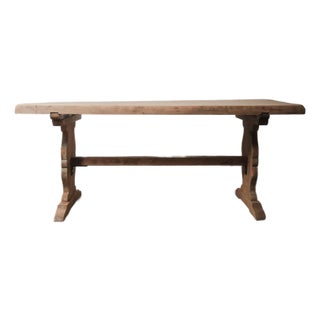 Late 19th Century Rustic Hand-Carved Pine Trestle Dining Table With Shaped Pedestal Base For Sale