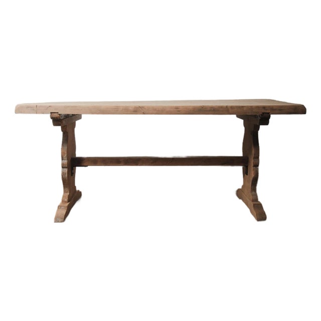 Late 19th Century Rustic Hand-Carved Pine Trestle Dining Table With Shaped Pedestal Base For Sale