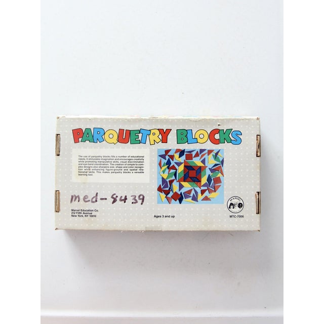 Vintage mid-century Marvel Education Company parquetry blocks, set of 88 with original box. Classic wooden toy blocks in...