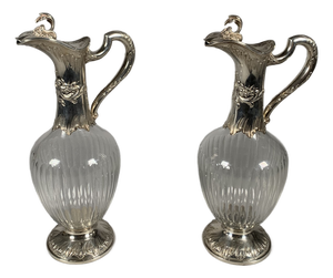Antique Rococo Crystal and Silver Ewers, 1850, Set of 2