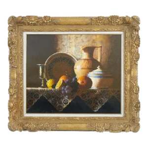 19th Century Tabletop Still Life Oil Painting, Framed
