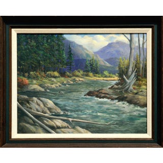Mid Century Idaho Pack River Landscape Painting by Laura Lindberg For Sale