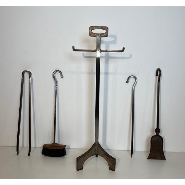 Modernist Steel Fireplace Tools on Stand For Sale - Image 10 of 12