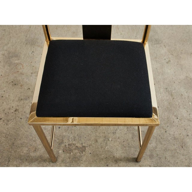 Brass Set of Six Gilded Steel Chinese Officials Hat Dining Chairs For Sale - Image 8 of 13