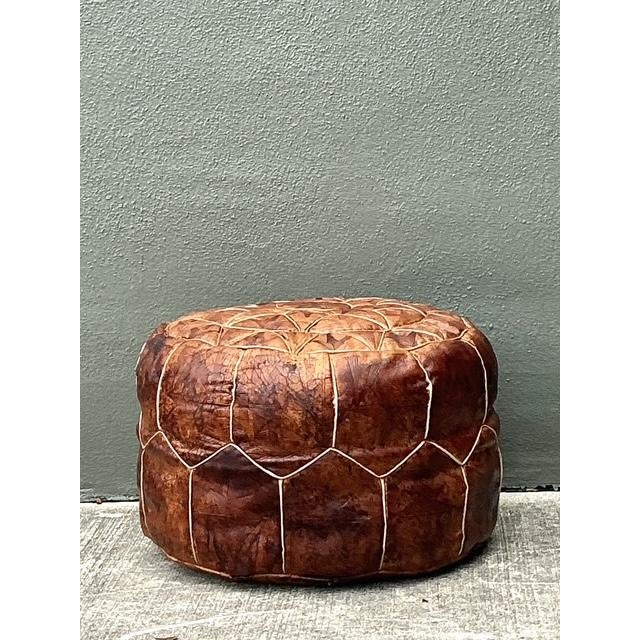 Vintage Star Tufted Leather Ottoman For Sale - Image 4 of 12