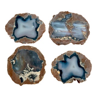 Polished Blue Agate Slice Coasters, Set of 4 For Sale