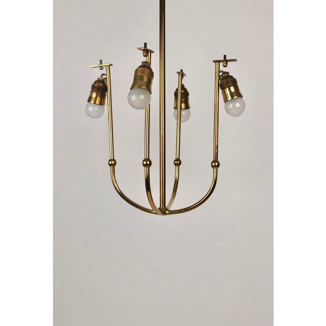 4-Arm Chandelier in Brass with Silk Shades, Austria, 1930s For Sale - Image 12 of 17