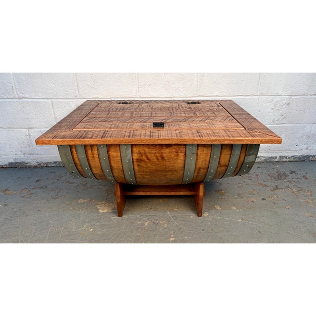 Wood Late 20th Century Distressed Half-Barrel Lift-Top Coffee Table For Sale - Image 7 of 16