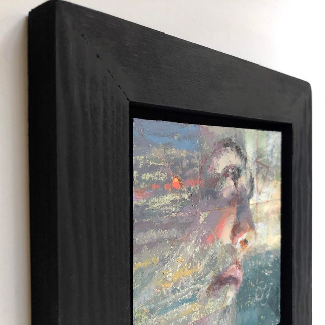 Realism A Realist by Lisa Fricker | Oil on Panel Portrait of a person's face with abstract background For Sale - Image 3 of 3