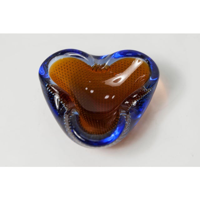 Orange, Blue and Clear Bubble Murano Glass Ashtray, 1960 For Sale - Image 14 of 15