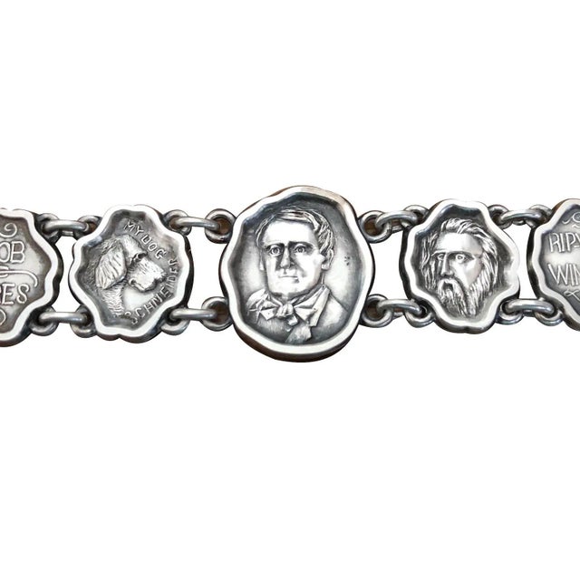 Victorian Sterling Silver Theatrical Literary Link Bracelet For Sale - Image 4 of 6