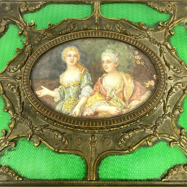 Late 19th Century French Bronze & Enamel Jewel Box With Miniature Portrait Painting For Sale - Image 5 of 7