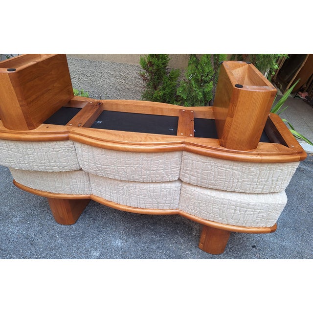 Brown Three-Seater Benches in Sinuous Light Wood and Dedar Fabric, 2000s, Set of 2 For Sale - Image 8 of 9