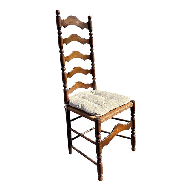 English Ladder Back Accent Chair With Rush Seat For Sale