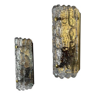 Glass and Brass Wall Lights attributed to Carl Fagerlund for Orrefors, 1970s, Set of 2 For Sale