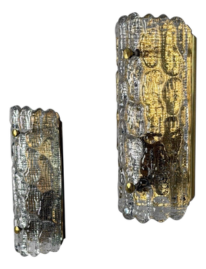 Glass and Brass Wall Lights attributed to Carl Fagerlund for Orrefors, 1970s, Set of 2