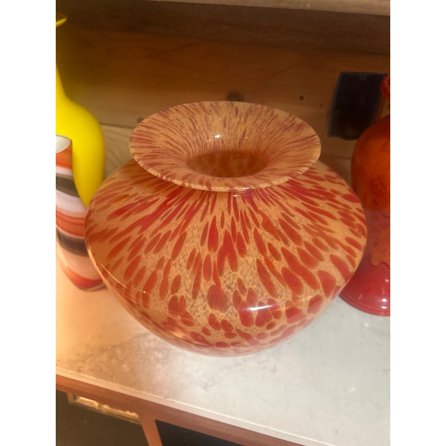 Maestro Vetrai Murano, Italy vase Animal print or speckled splatter pattern 1970s-1980s 9.5” tall 9” wide 5.5” rim diameter
