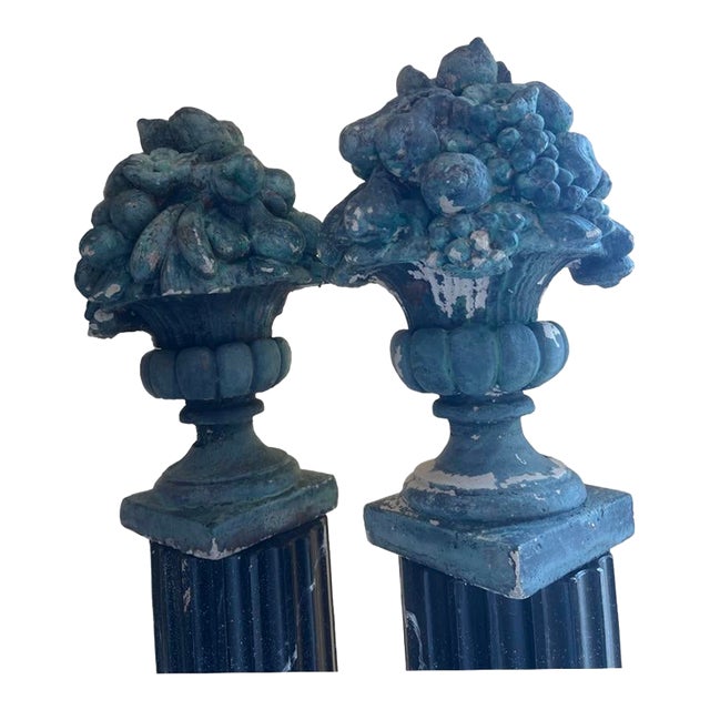 Vintage Large Italian Carved Limestone Fruit Basket - a Pair For Sale