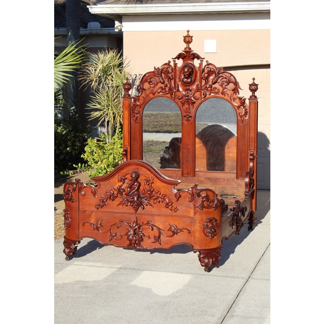 Monumental 19th Century Rococo Revival Bedroom Set – Hand Carved Queen Bed & Armoire – Museum Quality For Sale - Image 4 of 18