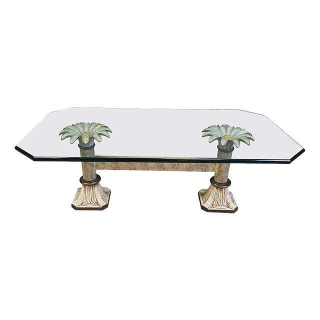 Vintage Cast Iron and Glass Flower Coffee Table, 1960s For Sale