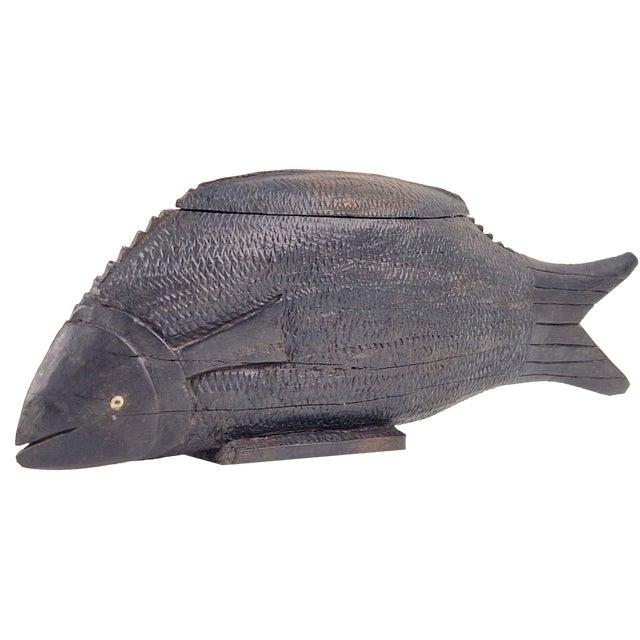 Vintage African Fish in Hand Carved Ebony Wood, 1950s For Sale