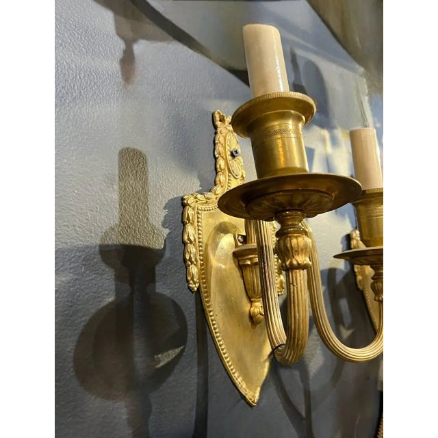 Metal Neoclassic Style Gilt Bronze Sconces - a Pair For Sale - Image 7 of 7