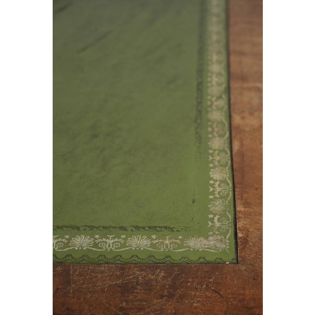 Antique English Writing Desk on Wheels with Drawers and Green Leather Top For Sale - Image 10 of 14