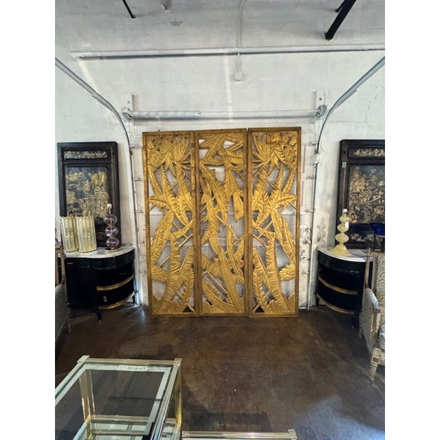 Gold Rare Vintage Maison Jansen Giltwood Screen For Sale - Image 8 of 8