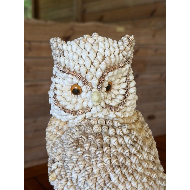 Mid-Century Modern Vintage Seashell Encrusted Owl Sculpture For Sale - Image 3 of 12
