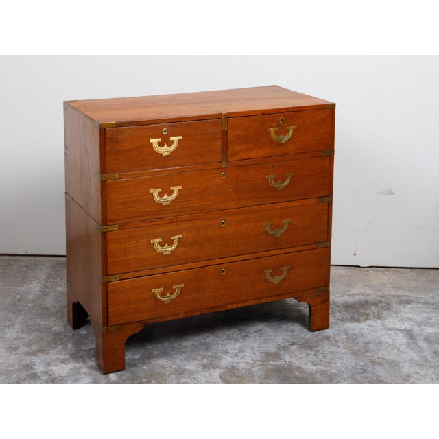 English 19th Century Teak Campaign Chest with Five Drawers and Brass Hardware For Sale - Image 11 of 12
