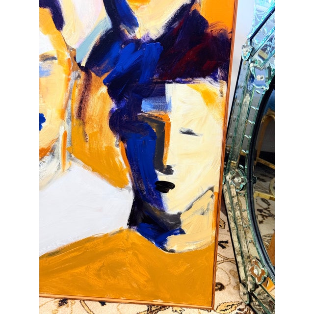 Blue Original Signed Mid Century Modern Framed Oil Painting the Tree Boys Turner 1977 For Sale - Image 8 of 10