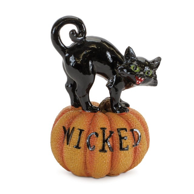 Kenneth Ludwig Chicago Black Cat on Pumpkin Figurine (Set of 3) For Sale - Image 4 of 6