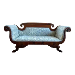Antique 19th Century American Empire Mahogany Hand-Carved Upholstered Sofa Settee