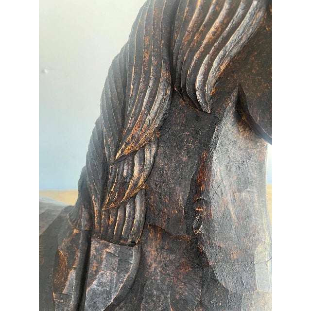 Primitive Hand-Chiseled Horse Sculptures, Wood, Spain, 1940s For Sale - Image 11 of 14