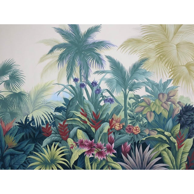 Chinoiserie 36" * H108" * 4ps, Hand Painted Lush Tropical Botanical Wallpaper, Vintage Tropical Jungle Mural For Sale - Image 3 of 4