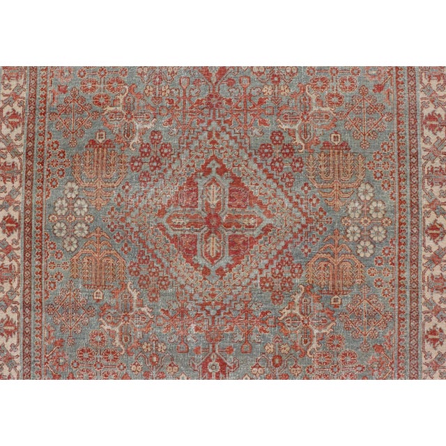 Early 20th Century Persian Antique Joshegan Rug With Geometric Medallion Design in Soft Red's For Sale - Image 5 of 12